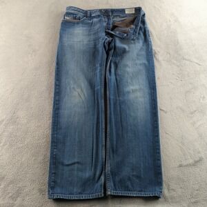 Diesel Kurren Jeans Mens 34x32 Blue Medium Wash Faded Straight Button Fly Denim